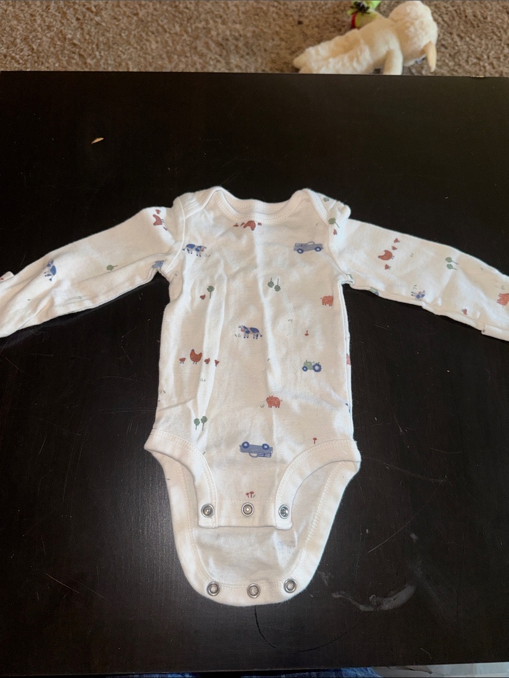 Carter's White Long-Sleeve One-Piece with Tiny Animal & Car Prints